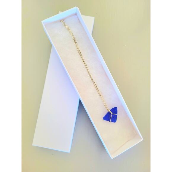 Seaglass Necklace Cobalt Blue Sea Glass Handmade Beach Sea Glass Sterling Silver - Picture 3 of 12